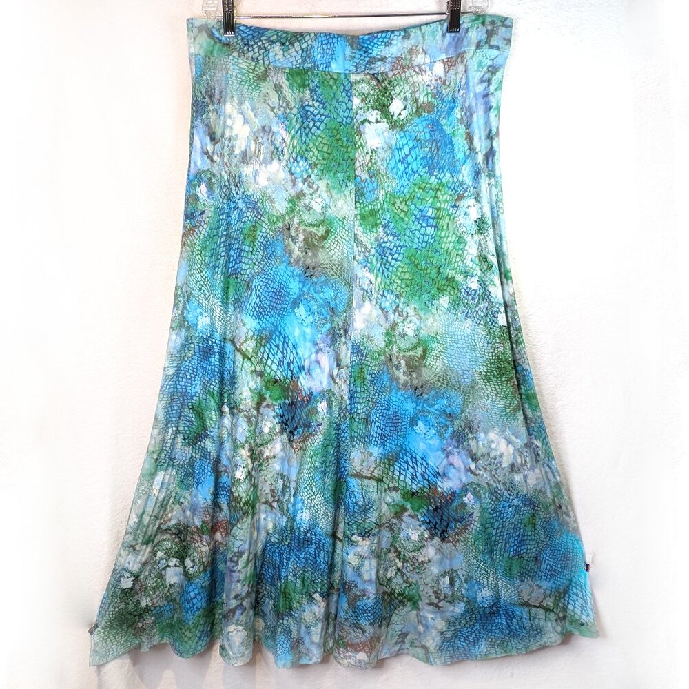 Blue Green Watery fish-net patterned Vintage Yest Skirt Size 16